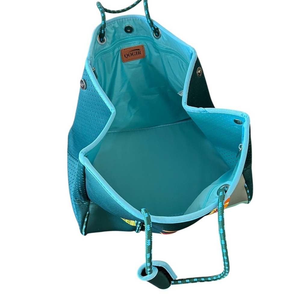NEW Teal Fish Design Tote Bag Neoprene Large to X-Large summer beach pool resort - Picture 3 of 13
